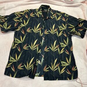 Bamboo Cay Print Resortwear Hawaiian Button‎ Up Shirt 100% Cotton Sateen Men129